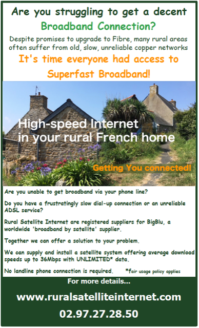 Rural Satellite Internet,broadband,internet connection,superfast broadband,France,English,Brittany,Normandy,Dordogne,Limousin,Poitou Charente,adsl,broadband satellite provider,no landline,unlimited data,supply,install