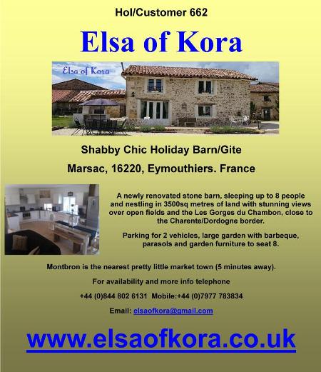 Elsa of Kora,shabby chic,barn,gite,Marsac,16220,Eymouthiers,France,sleeping 8,Les Gorges du Chambon,Charente,Dordogneborder,Montbron